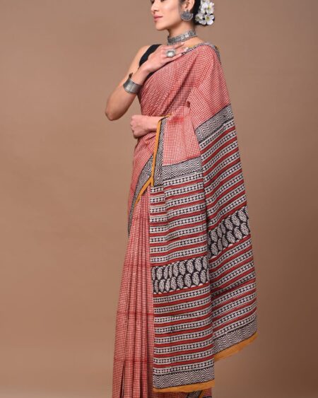 Cotton Mull Block Printed Saree CCTHA0001